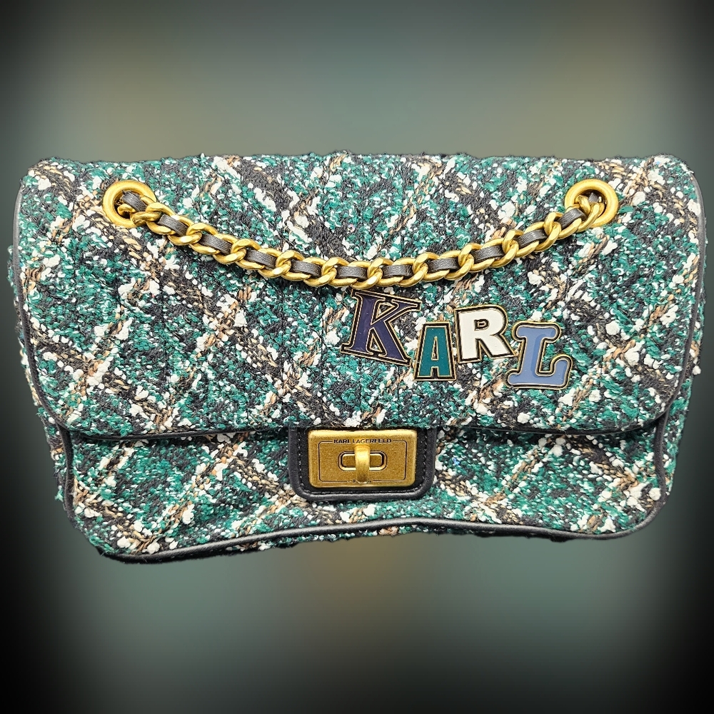 KARL LAGERFELD PARIS Agyness Tweed Shoulder BagiThe strikethrou